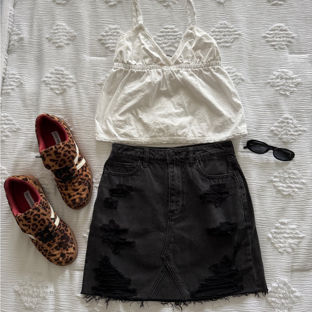Black Distressed Hollister Mini Denim Skirt